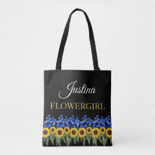Tote Bag Flowgirl Rustic Bluebells & Sunflower Mariage