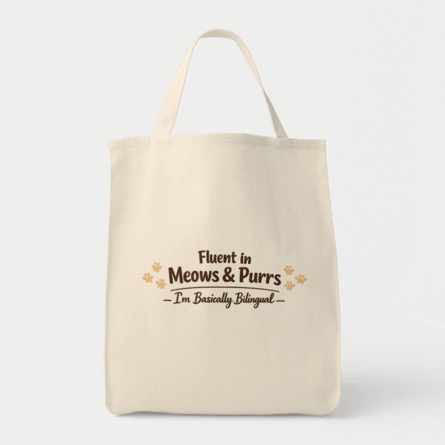 Tote Bag Fluent in Meows & Purrs Funny Cat Lover Gift (Devant)