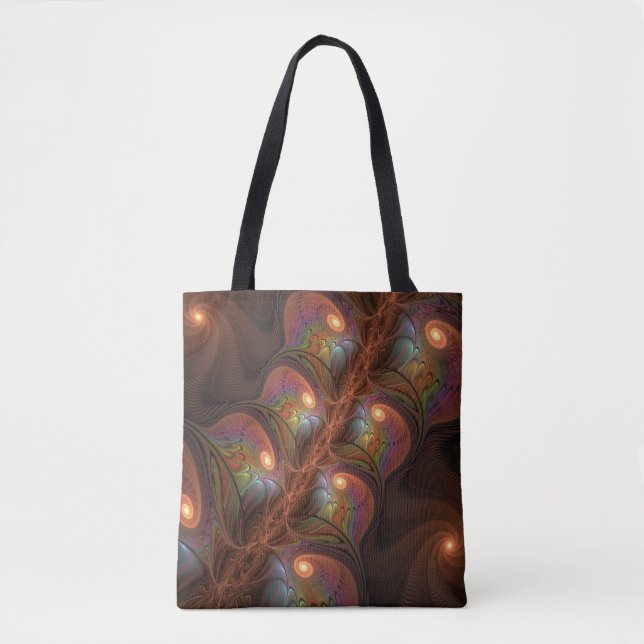 Tote Bag Fluorescent coloré Abstrait Trippy Brown Fractal (Devant)