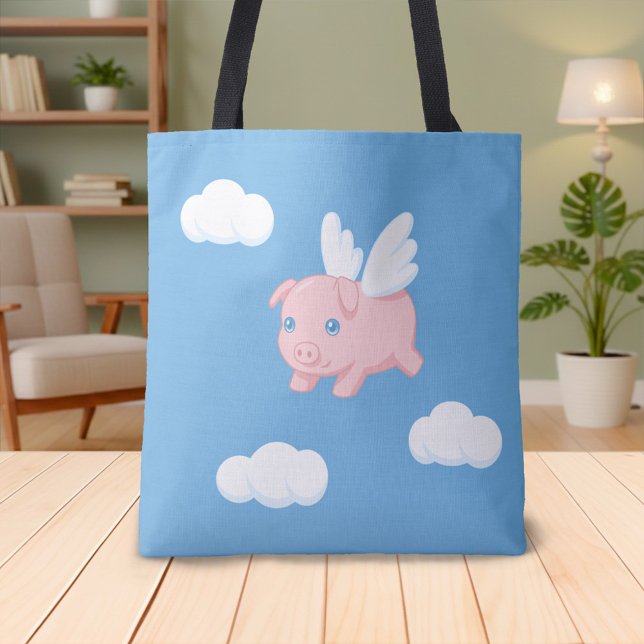 Tote Bag Flying Pig - Cute Piglet with Wings (Créateur téléchargé)