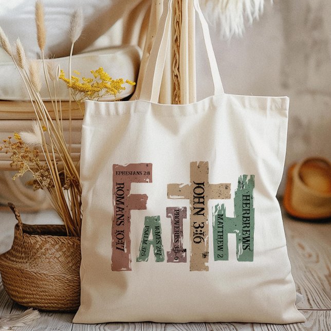 Tote Bag Foi Croix chrétienne Bible Verse (Carry your faith in style with our tote bag, featuring a bold and inspiring "Faith" design!)