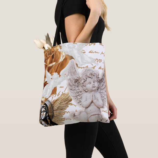 Tote Bag Foi Élégance Beauté Or Blanc Noir Mère Marie (De près)