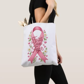 Tote Bag Foi Sur La Peur Ruban Rose Sensibilisation Au Canc
