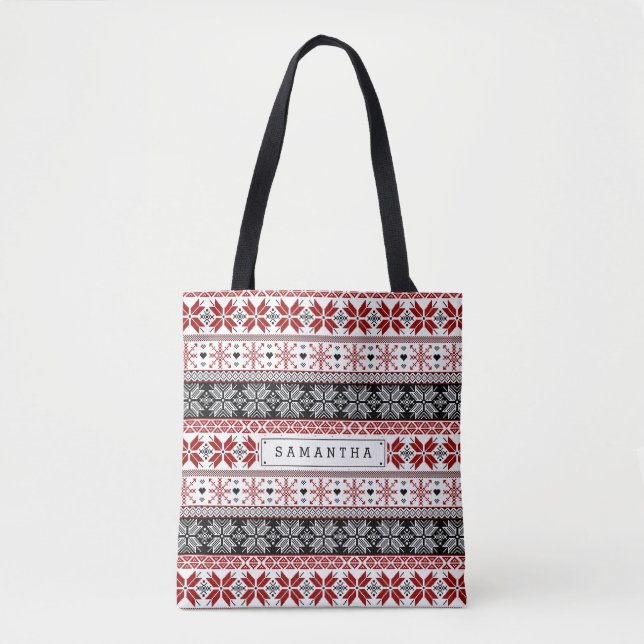 Tote Bag Foire d'hiver rouge et noir Motif de l'île (Devant)