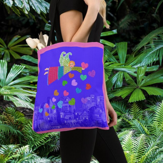 Tote Bag Folk Art Angel Hearts  (Perfect for spreading a little love while you shop!)