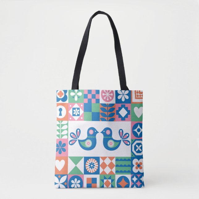 Tote Bag Folklore Floral Card : Design scandinave. (Devant)