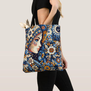 Tote Bag Folklore Russe Gzhel Bohême Chic Mode art