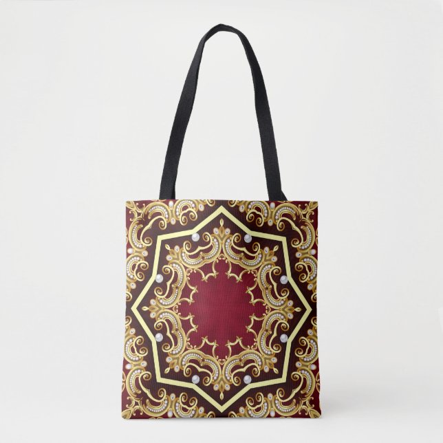 Tote Bag Fond d'illustration avec cadre en or perlé (Devant)