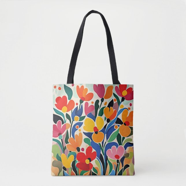 Tote Bag Fond floral abstrait, vibrant, (Devant)