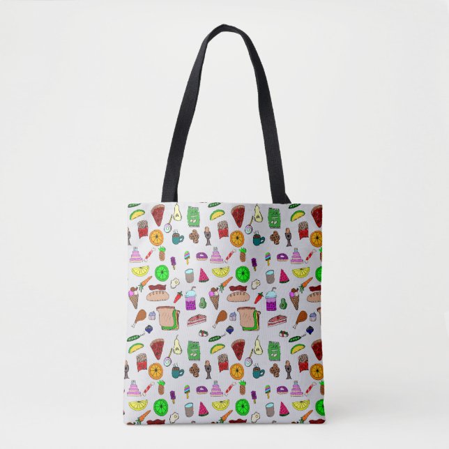Tote Bag Food Doodles in Color (Devant)