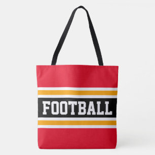 Tote Bag FOOTBALL Athlétique Rouge Noir Orange Rayures