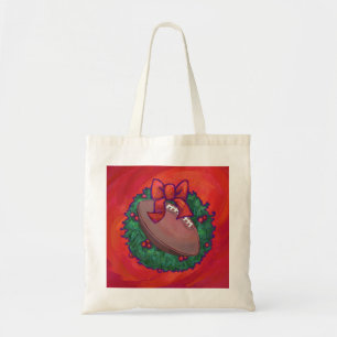 Tote Bag Football de couronne de Noël en rouge