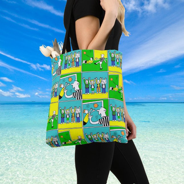 Tote Bag Footballeurs et Fans (Shoulder bag with cartoon football scenes)