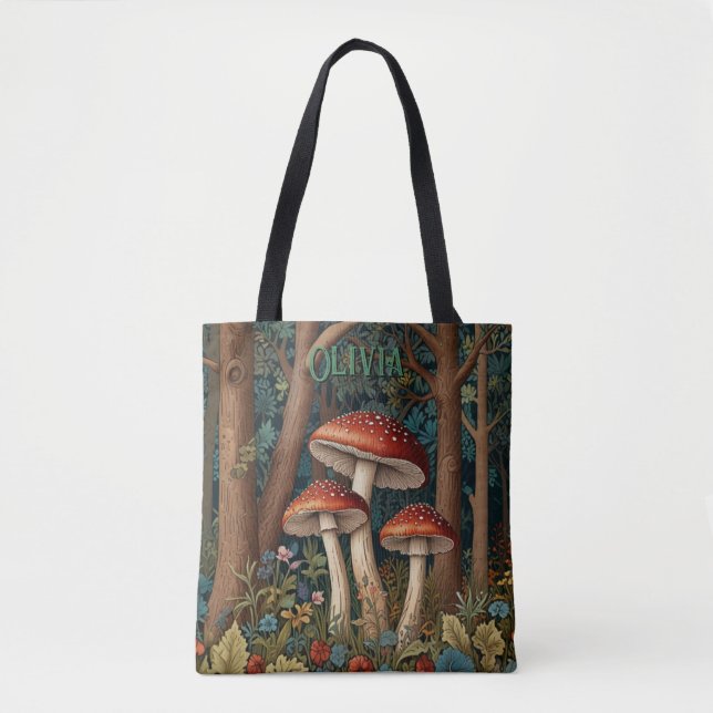 Tote Bag Forêt de champignons rétro élégante (Devant)