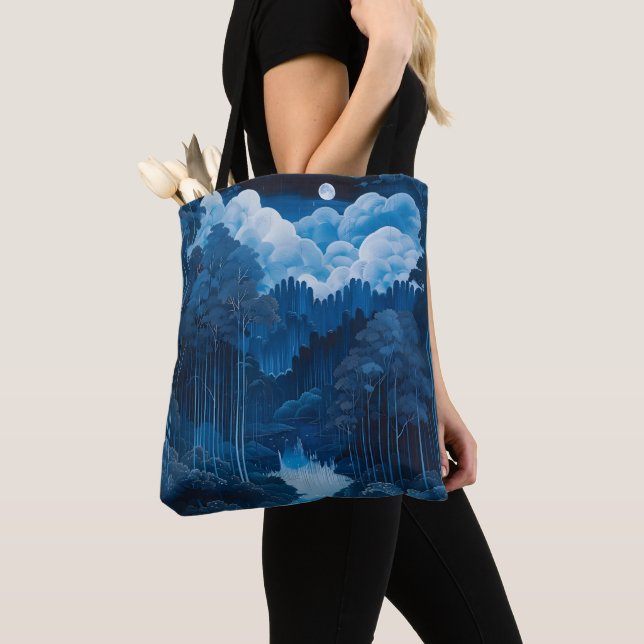 Tote Bag Forêt de la Lune bleue de minuit (De près)