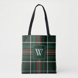 Tote Bag Forêt de Noël Monogramme vert rouge plâtre init