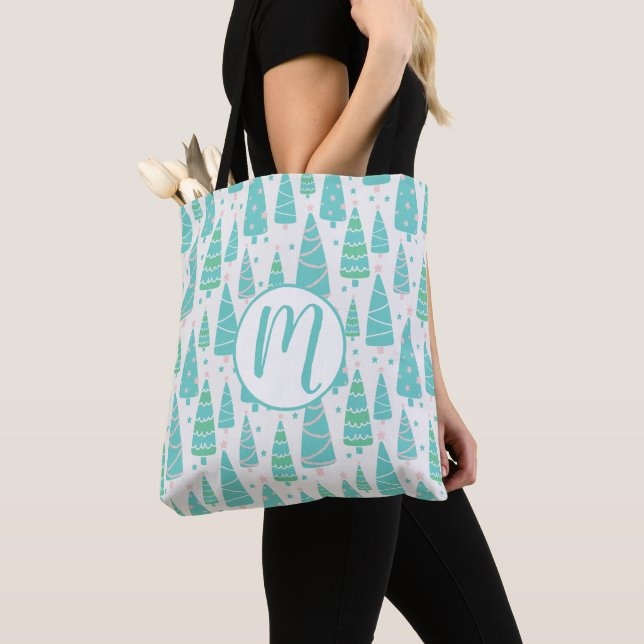 Tote Bag Forêt de sapins de Noël Pastel (De près)