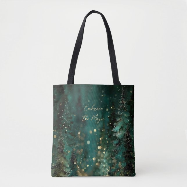 Tote Bag Forêt dorée verte sarcelle magique Bokeh  (Devant)