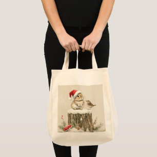 Tote Bag Forêt enneigée Bois hivernal Noël Lapin Oiseau