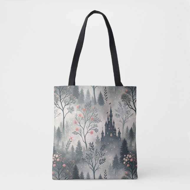 Tote Bag Forêt humide enchantée avec Château foncé - Ethéal (Devant)