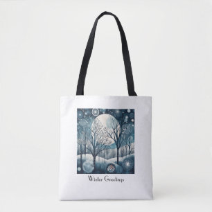 Tote Bag Forêt nordique au clair de lune, personnalisable