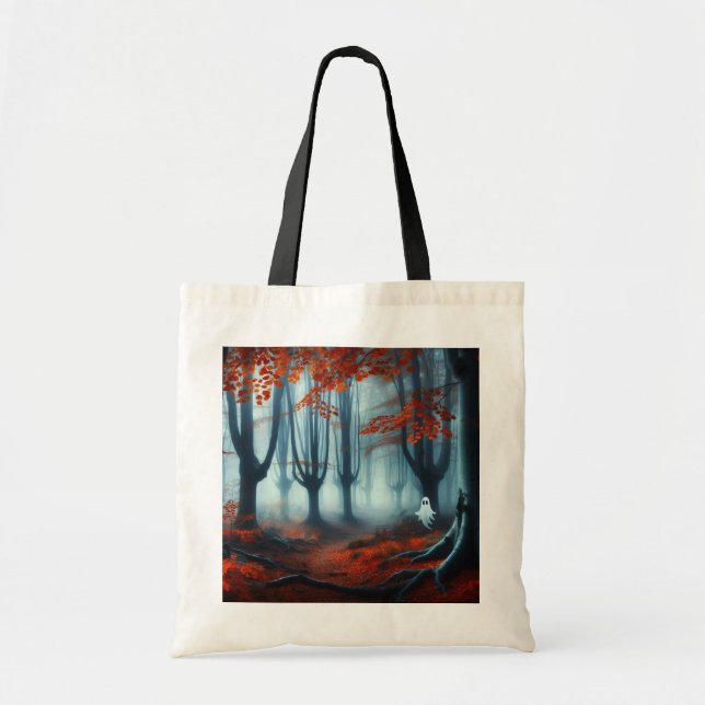 Tote Bag Forêts éffrayantes d'automne avec un fantôme (Devant)