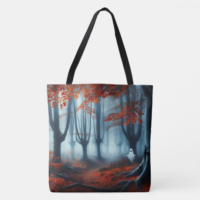 Tote Bag Forêts éffrayantes d'automne avec un fantôme (Devant)