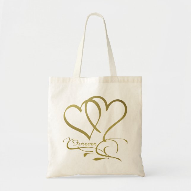 Tote Bag Forever Hearts Gold sur blanc (Devant)
