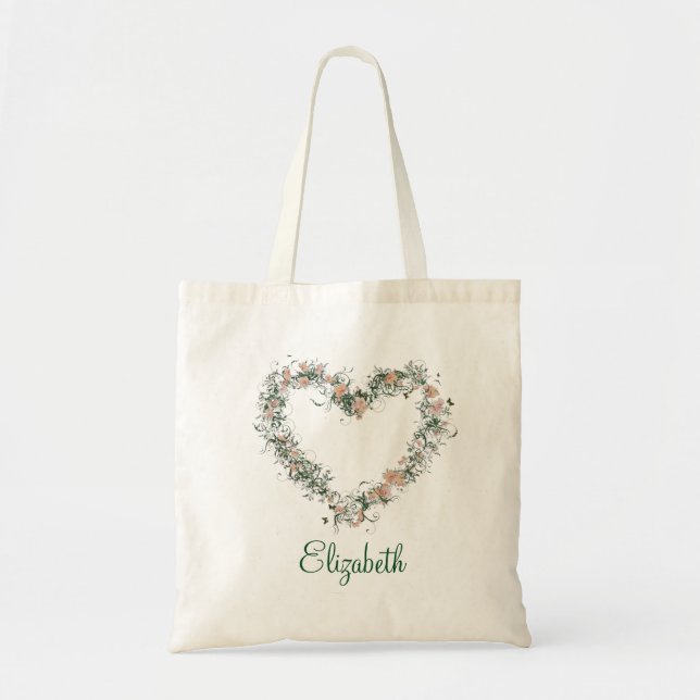Tote Bag Forme cardiaque du floral torse Personnalisé (Devant)
