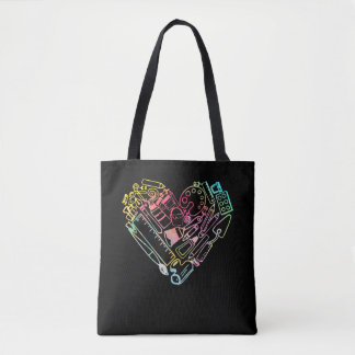 Tote Bag Forme de cœur Amour Aquarelle Professeur d'art Art