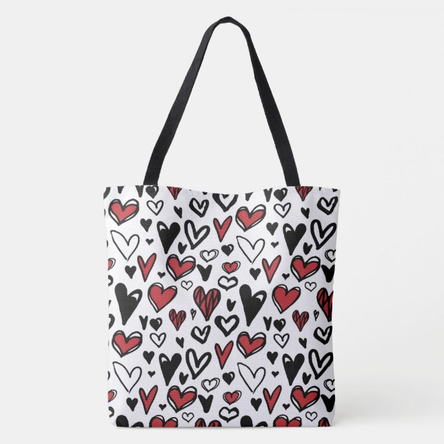 Tote Bag Forme de coeur blanc, noir et rouge (Dos)