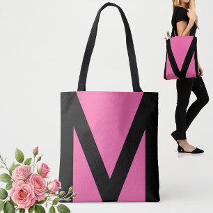 Tote Bag Forme géométrique abstraite en noir et rose néon