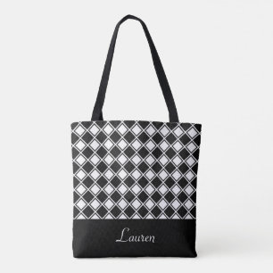 Tote Bag Forme géométrique diamant noir et blanc personnali
