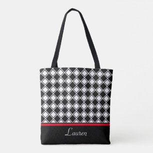 Tote Bag Forme géométrique en losange noir et blanc