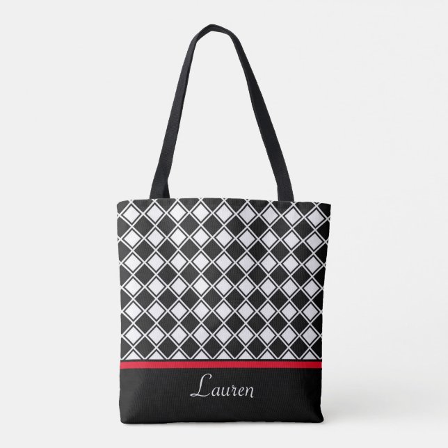 Tote Bag Forme géométrique en losange noir et blanc (Dos)