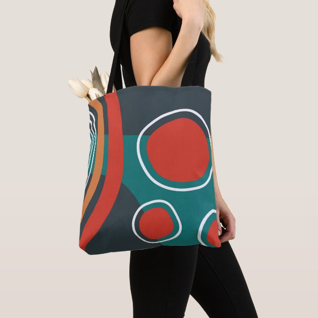 Tote Bag Formes abstraites bohèmes, art de ligne coloré (De près)
