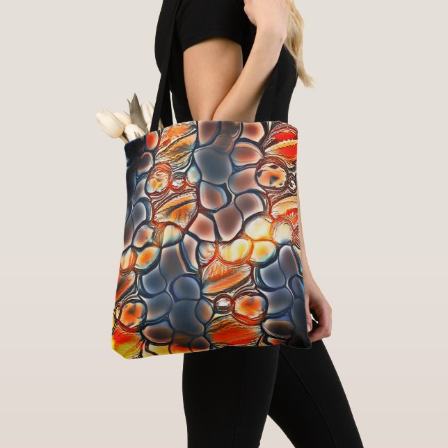 Tote Bag Formes arrondies en cyan brûlé et orange membre (De près)