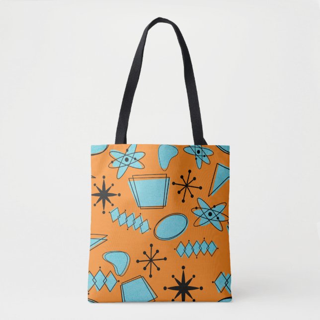 Tote Bag Formes atomiques MCM Turquoise sur orange (Devant)