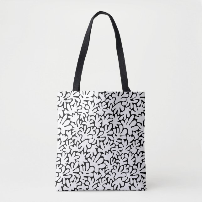 Tote Bag Formes biologiques Abstrait 240822 - Blanc sur noi (Devant)