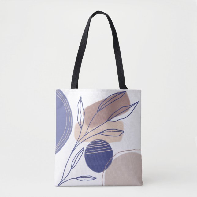 Tote Bag Formes biologiques Abstraites - Bleu et Beige (Devant)