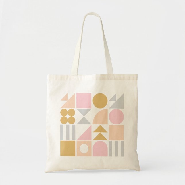 Tote Bag Formes géométriques Motif en rose et or pastel (Devant)