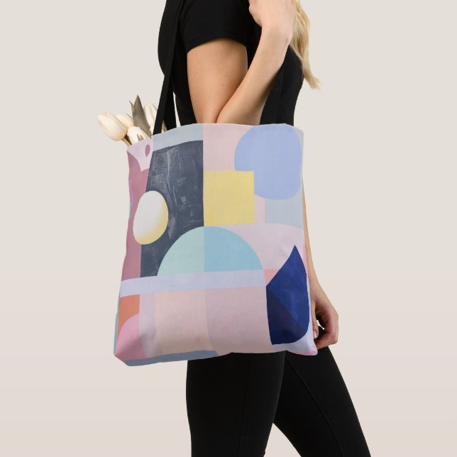 Tote Bag Formes pastel géométriques cubistes abstraites mod (De près)