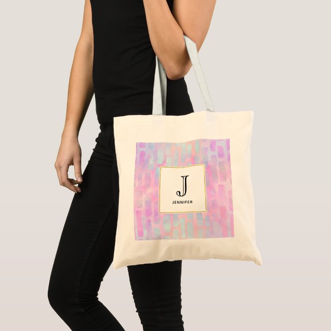 Tote Bag Formes rectangulaires bleues sur un monogramme Arr (Devant (produit))