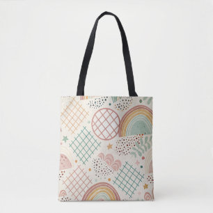 Tote Bag Formes Rétro et Textures Pointillées en Pastel Ter