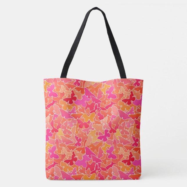 Tote Bag Foule de papillons, Fuchsia rose et corail orange (Dos)