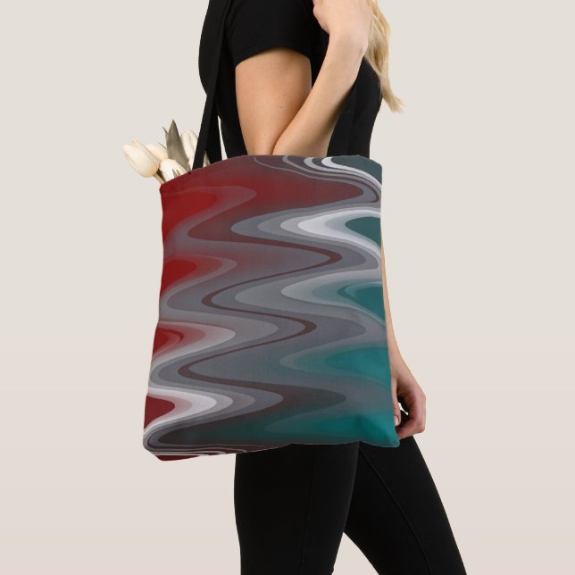 Tote Bag Foule gris sur la turquoise bordeaux (De près)