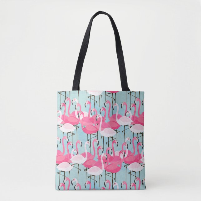 Tote Bag Foule rose et blanche des Flamants roses (Devant)