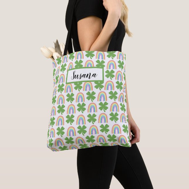 Tote Bag Four Leave Clovers et Rainbows Motif (De près)