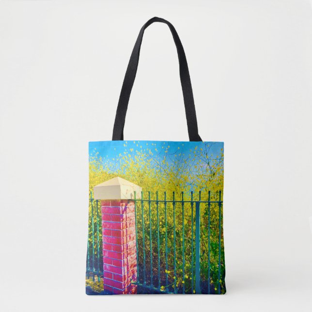 Tote Bag Fourre-tout à fleurs de clôture jaune (Devant)