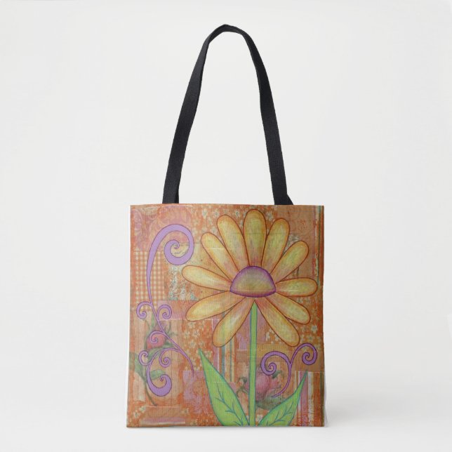 Tote Bag Fourre-tout à fleurs orange (Devant)